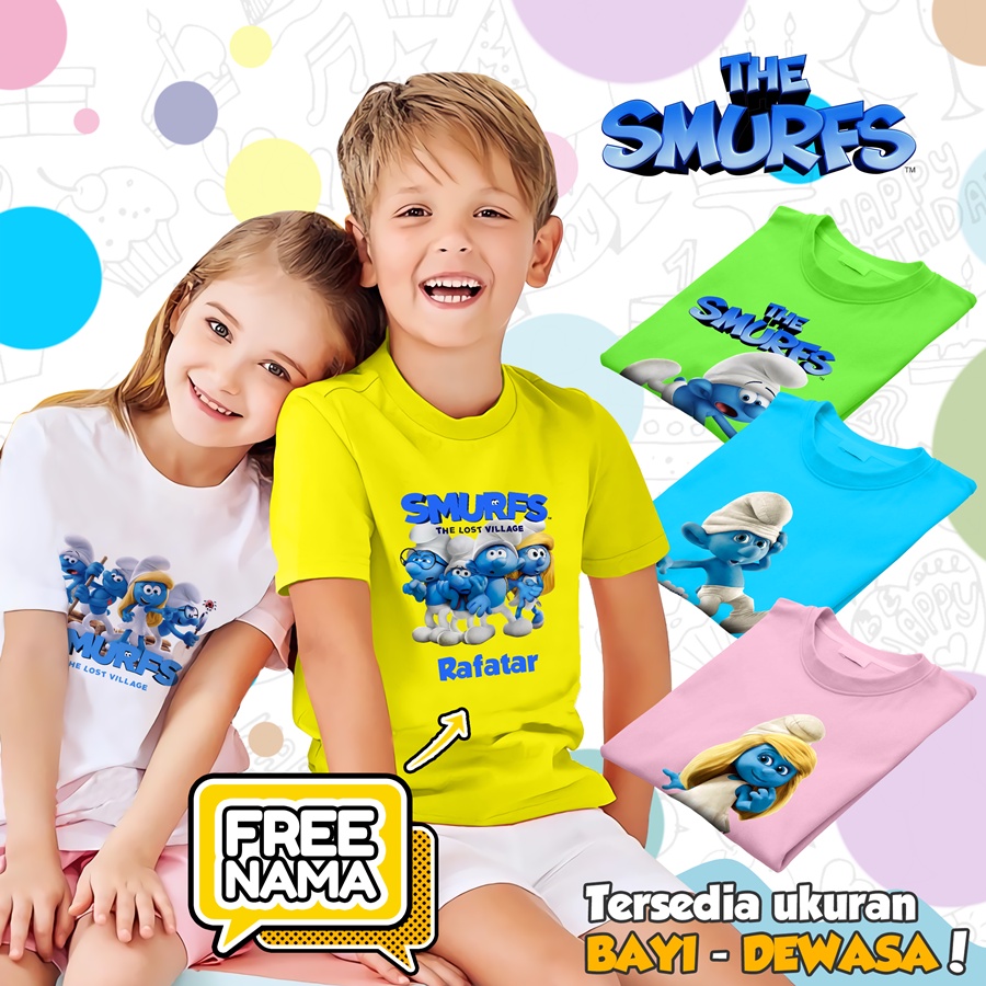 [FREE NAMA!!] Baju Kaos ANAK SMURF BANYAK MOTIF