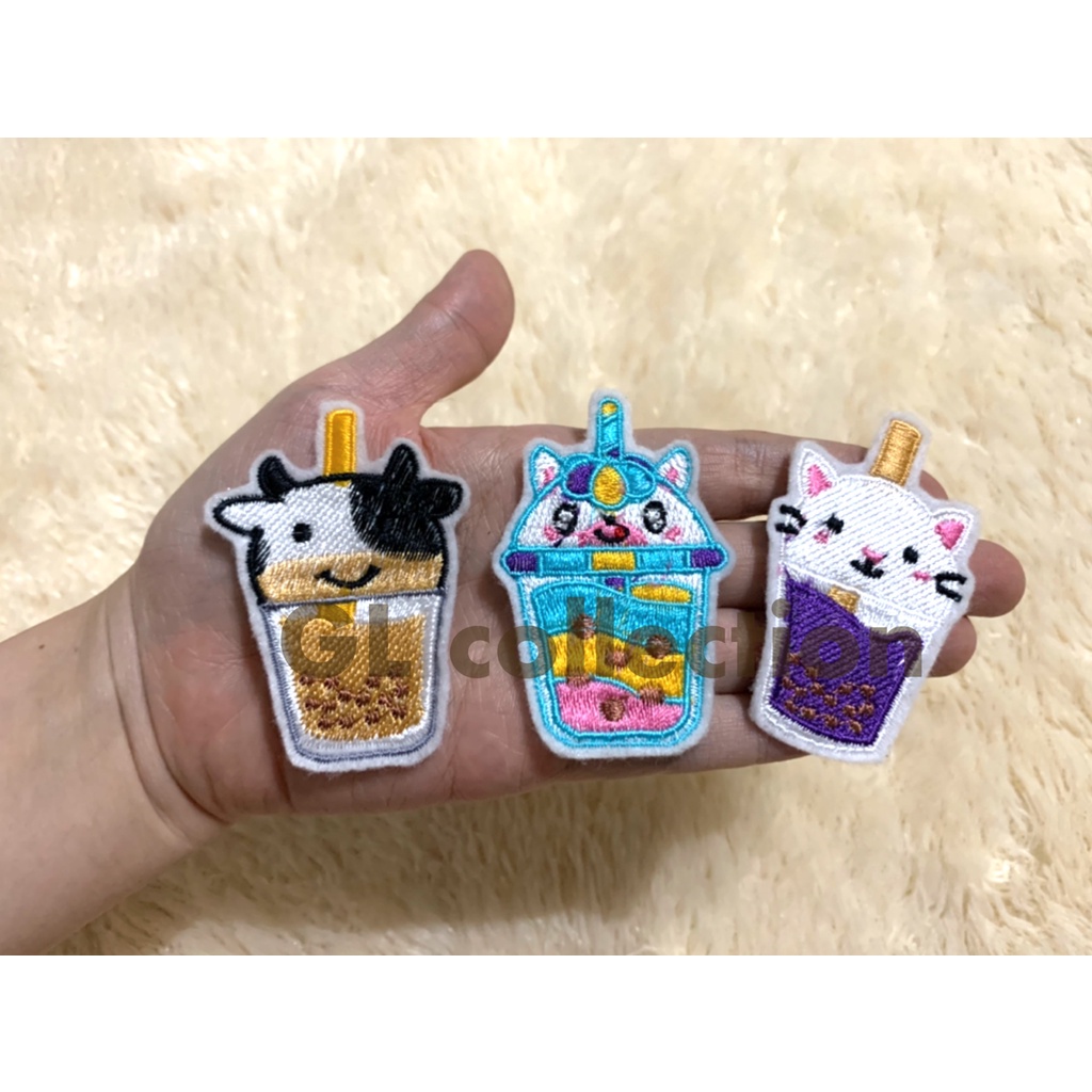 PATCH BORDIR JAHIT BOBA DRINK SERIES / COW CAT UNICORN TIGER BEAR PANDA