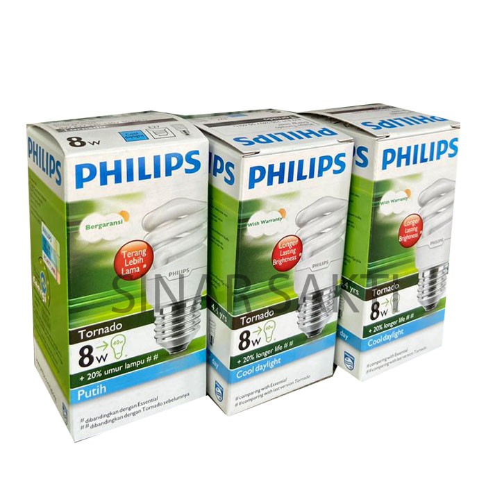 PHILIPS (BUNDLING 3 PCS) LAMPU TORNADO 8 WATT WW - CDL