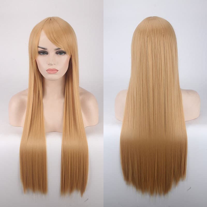 K026-19 prince gold blonde wig base lurus 80 cm cosplay rambut palsu