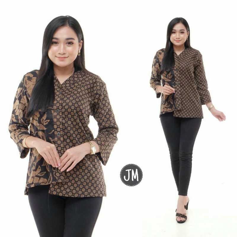 tey-17 Batik wanita ASJ SA HRB026 Kenongo Kemeja Tosca Pendek-No 2