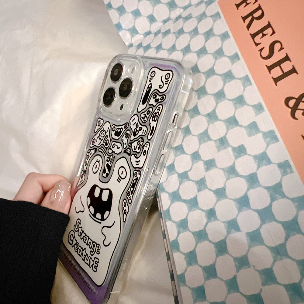 Case Pelindung Transparan Motif Kartun Monster Dengan Kartu Laser Untuk Iphone 11 8 7 Plus SE2 XS XR 12 13 Mini PRO MAX