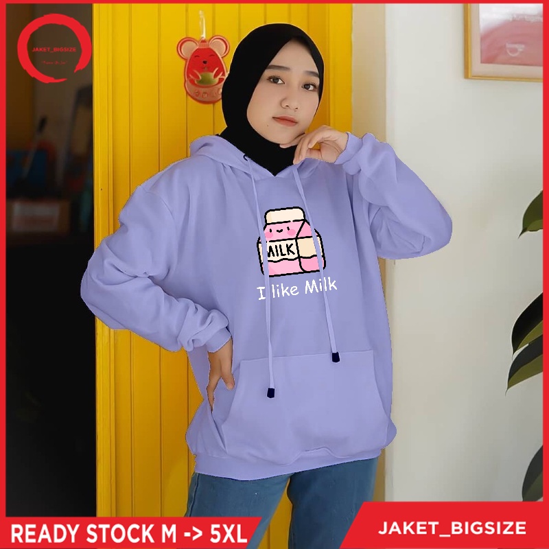 Jaket Hoodie Hodie susu i like milk lucu jumbo oversize bigsize pria wanita ukuran m l xl xxl xxxl xxxxl xxxxxl