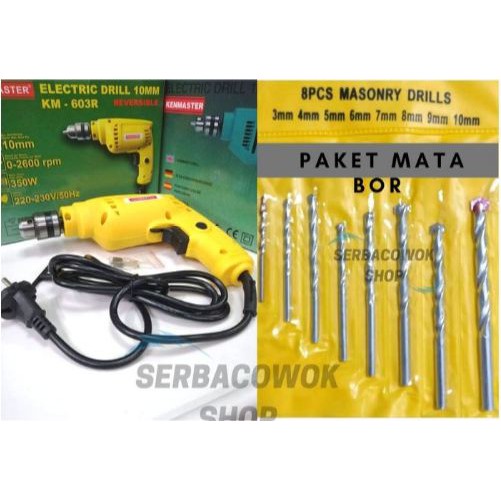 Mesin Bor Listrik Bor Tangan Kenmaster 10 Mm 2 Arah + Mata Bor Set