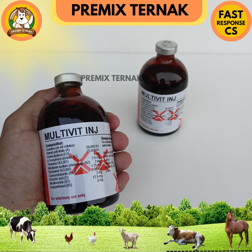 MULTIVIT INJ 100 ml - Multivitamin inject lengkap untuk hewan kuda sapi kambing babi - like Injectamin