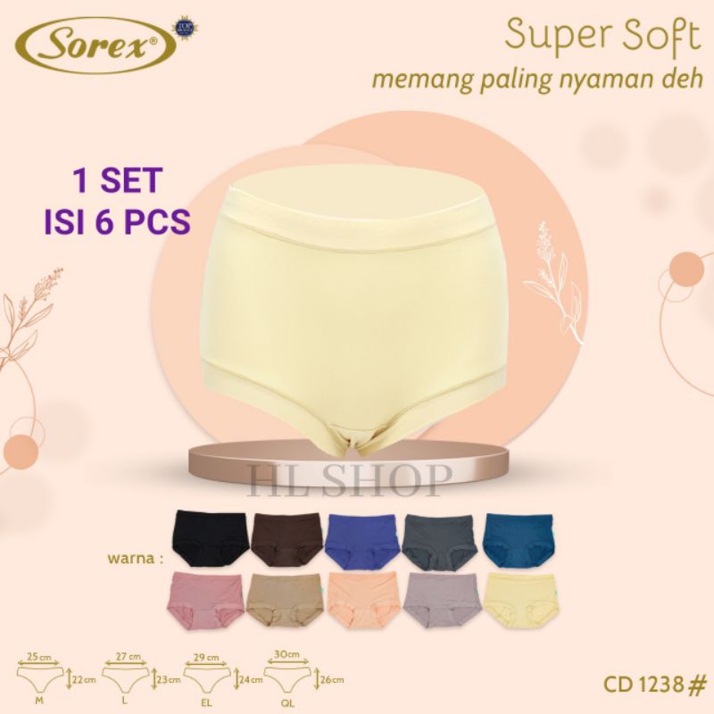 6 PCS / Setengah Lusin CD Sorex 1238 Celana Dalam Wanita Super Soft Lembut