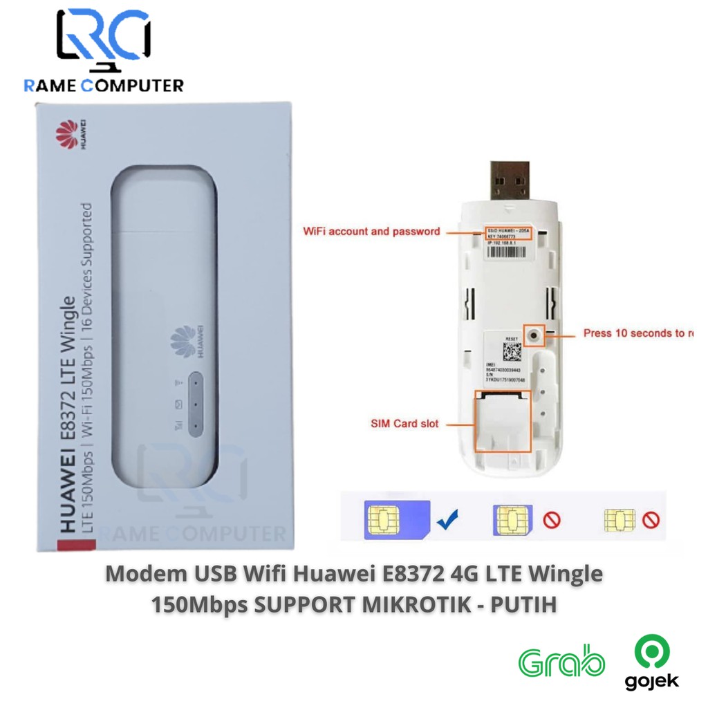 Modem USB Wifi Huawei E8372 4G LTE Wingle 150Mbps SUPPORT MIKROTIK - NO SLOT ANTENA