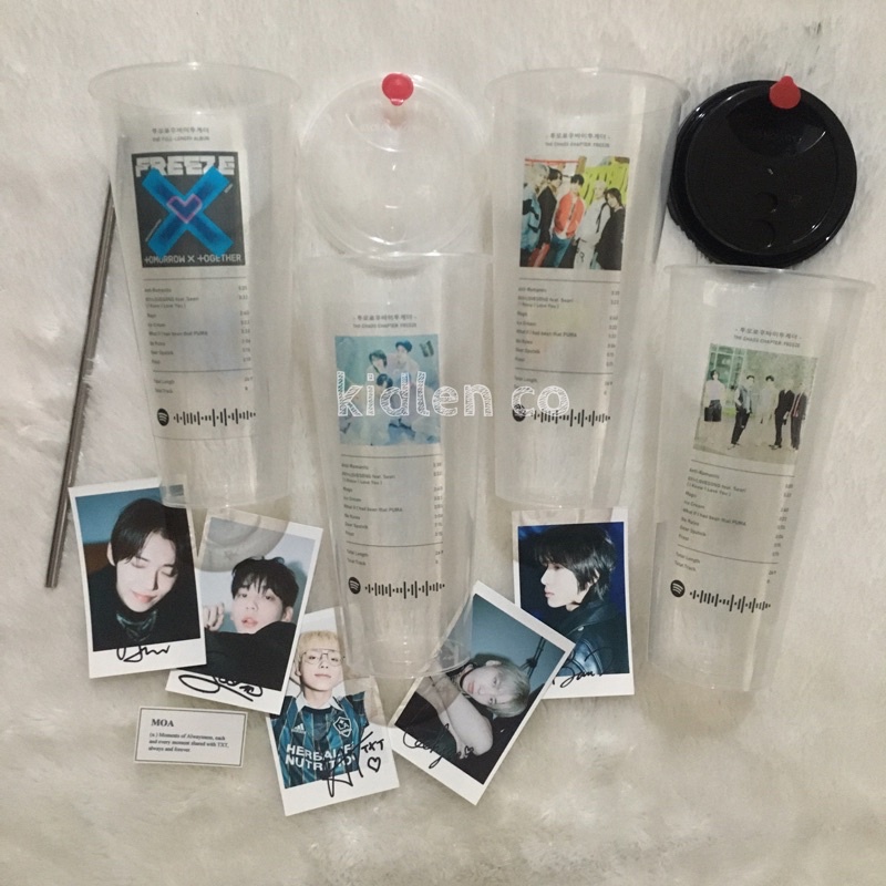 TANPA PO ‼️ txt spotify reusable cup 700 ml ♡ album cover botol minum transparan transparent tomorrow x together ♡ star magic eternity blue hour freeze fight or escape thursday child minisode foe yeonjun soobin beomgyu taehyun hueningkai