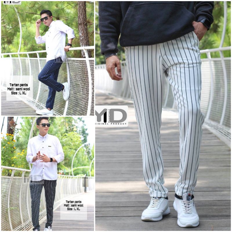 CELANA PANJANG SALUR PUTIH GARIS TARTAN SLIMFIT PRIA ORIGINAL - TARTAN PANTS PREMIUM COWOK GARIS SAL