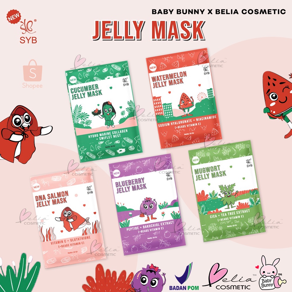 ❤ BELIA ❤ SYB Jelly Mask Series | Blueberry | DNA Salmon | Mugwort | Watermelon | Cucumber | Masker | BPOM