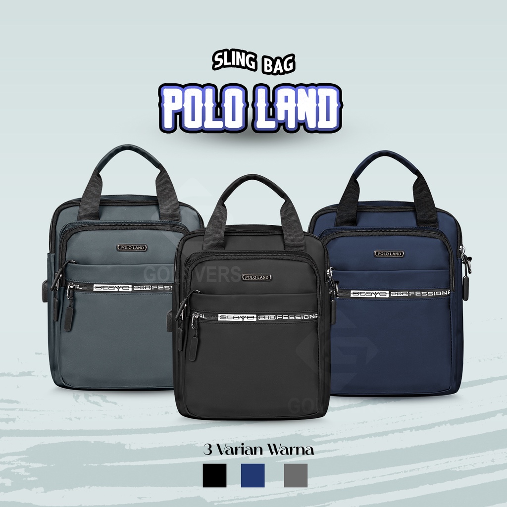 Tas Selempang Pria Slingbag Cowok Slempang Pria POLO LAND + FREE KABEL USB - Distributor