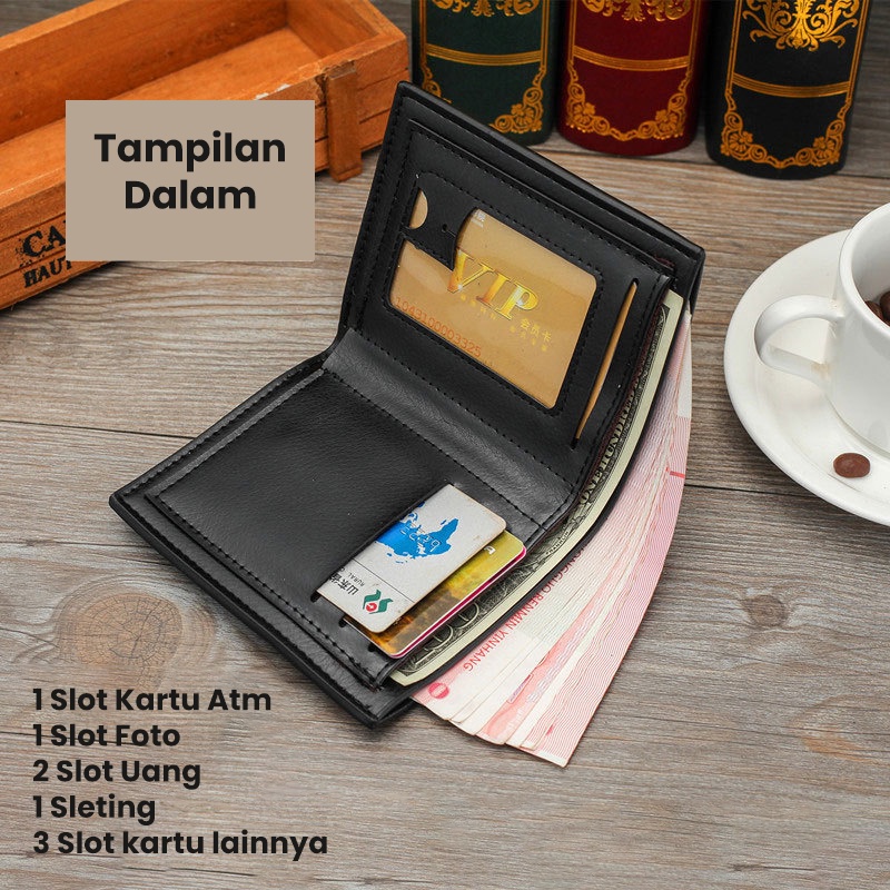 Highland Dompet Lipat Pria Casual Dompet Bahan Kulit Slot Kartu Banyak Model Lipat TDP08