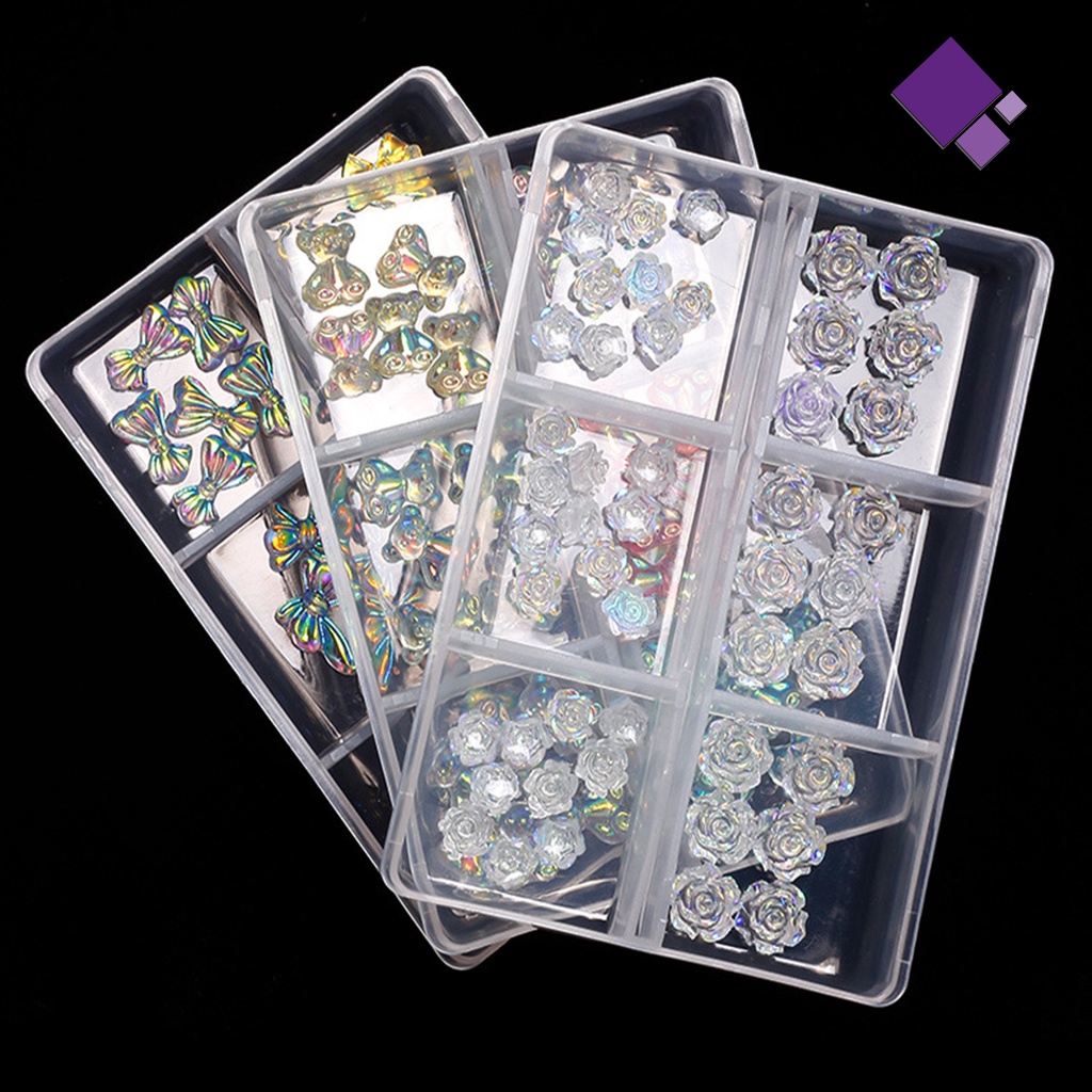 Naiveblue &gt; Ornamen 3D Bentuk Beruang / Bunga / Hati / Pita Bahan Resin Untuk Dekorasi Nail Art / Manicure