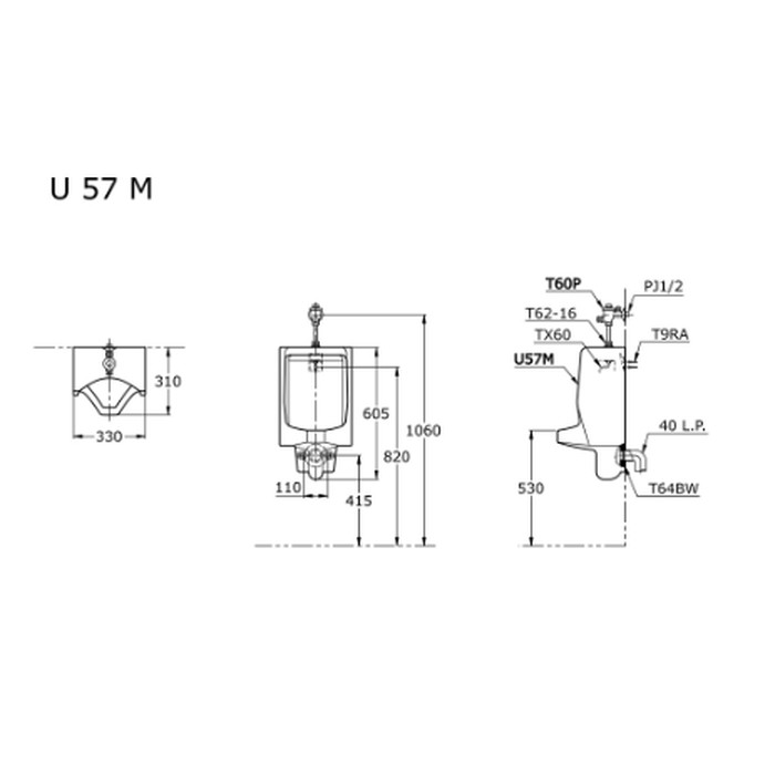 URINAL URINOIR TOTO U57M FULLSET PUTIH