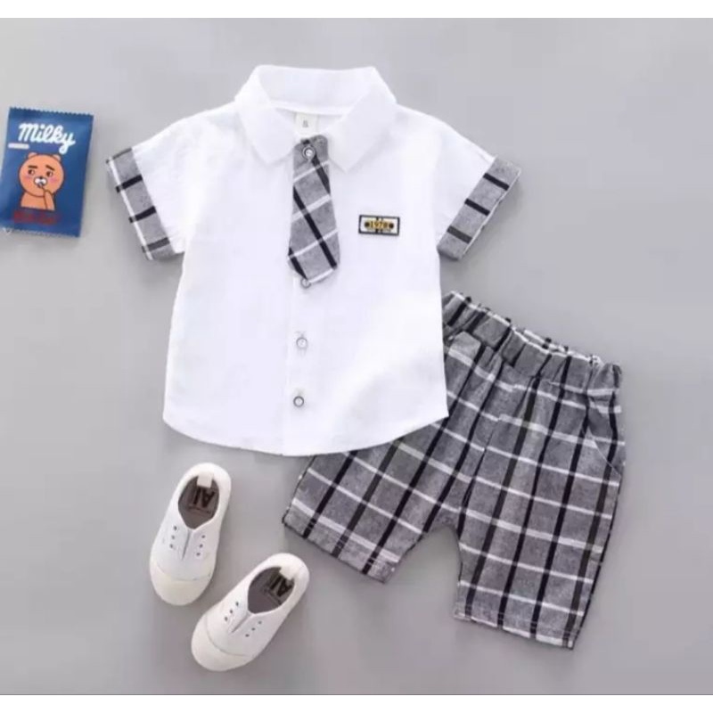 Kemeja Set| Setelan Kemeja Anak Laki-laki 1-5 Tahun/Setelan Baju Kemeja Dasi Anak Laki-laki Terbaru