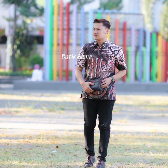 KEMEJA BATIK PRIA LENGAN PENDEK HEM BATIK PREMIUM FULL FURING BAJU BATIK SERAGAM KANTOR PEKALONGAN FASHION BATIK ALUNA