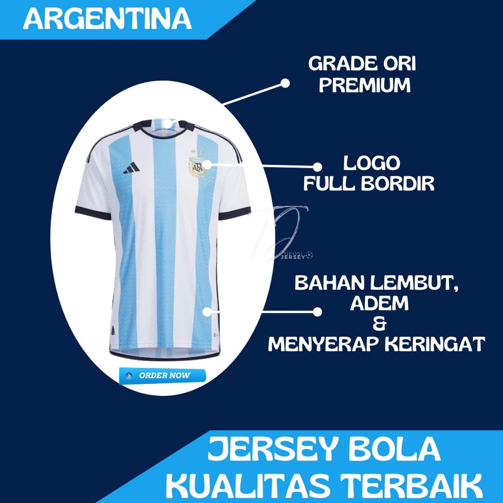 Jersey Argentina Home Piala Dunia 2022 Baju Sepak Bola Grade Ori Big Size Jumbo