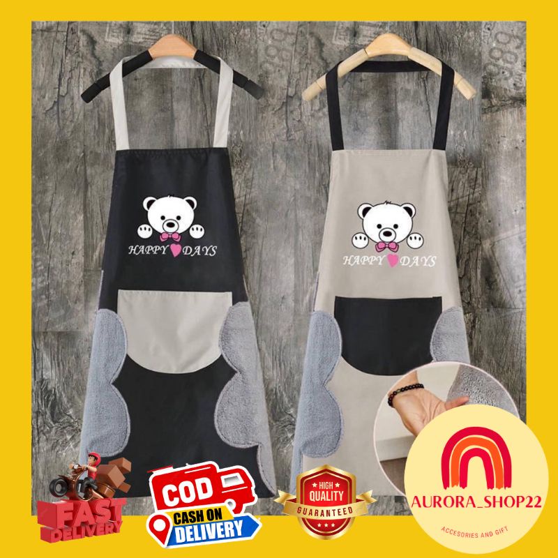 [COD] Celemek Dapur Motif Beruang Lucu / Apron Masak Import Anti Air Mudah Dibersihkan