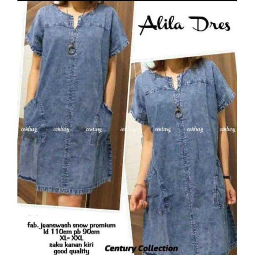 Dress Jeans Wanita Lengan Pendek