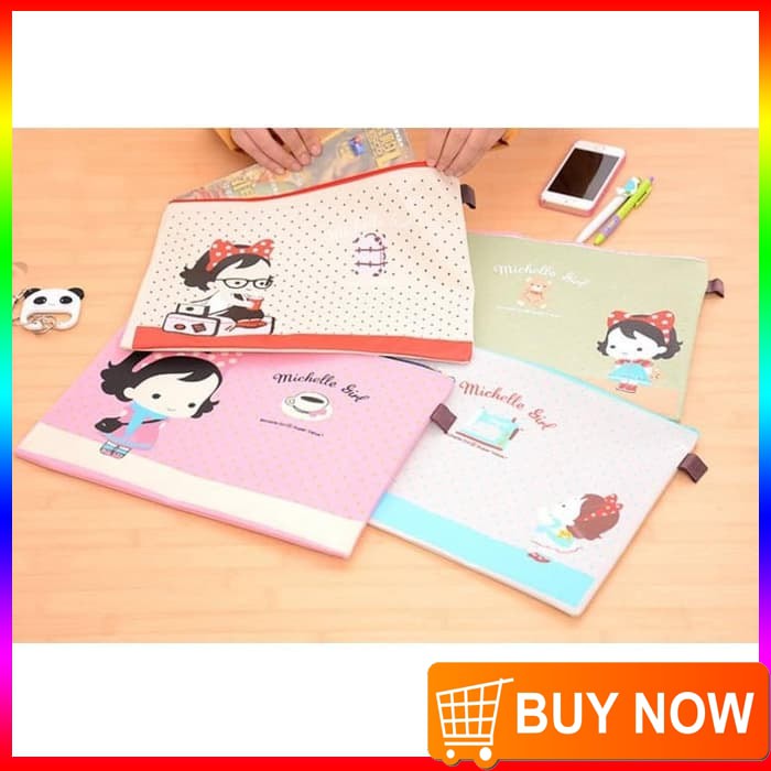 

PF16 Michelle Girl Portable A4 file Storage Pouch Bag Tempat Buku