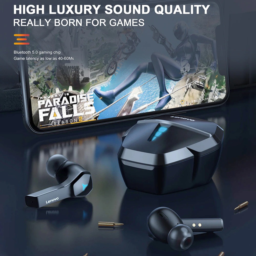 Lenovo True Wireless Gaming Earbuds HiFi Waterproof - HQ08 - Black