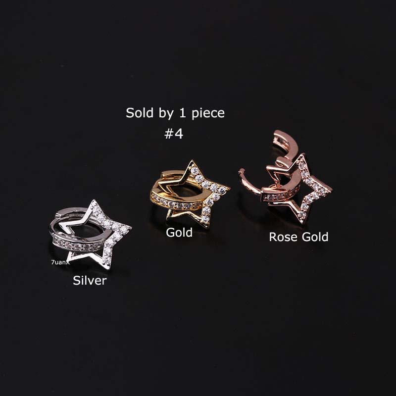 1pc Anting Tindik Tragus Hoop Helix Rook Bentuk Bintang Hati Ular Bahan Tembaga Hias Zircon