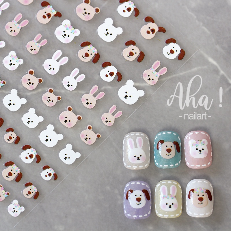 Stiker Kuku Motif Kartun Kelinci / Anjing / Imut Smiley Untuk Aksesoris Nail Art kuku Diy