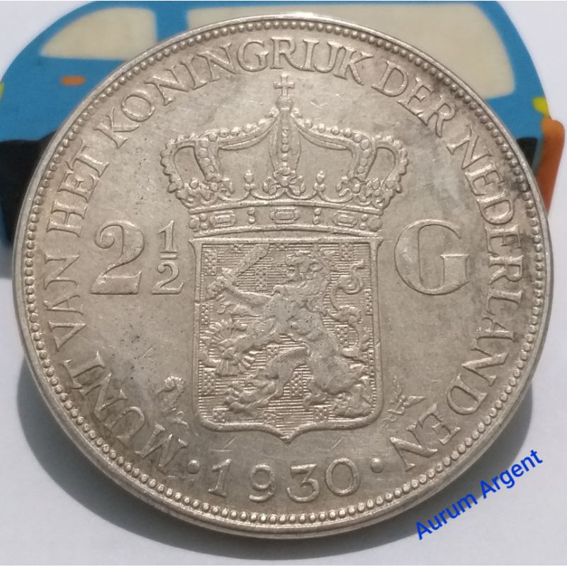 SWILH2.5G-25.. 1 PC KOIN PERAK KUNO ASLI 2.5 GULDEN WILHELMINA TH 1930.  -- SILVER COIN --