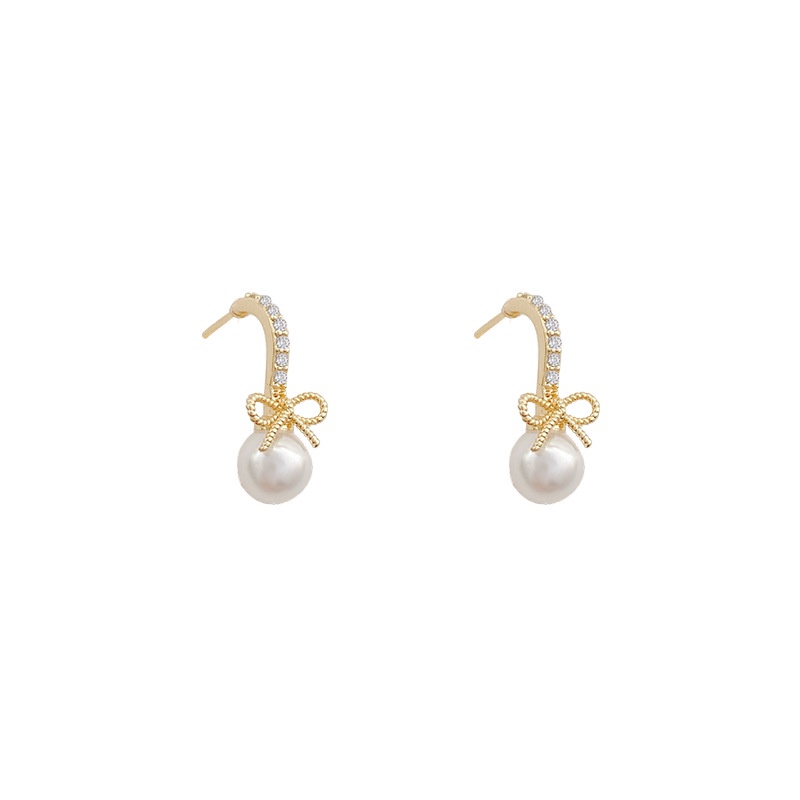 Anting Stud Desain Pita Aksen Mutiara Bahan S925 Silver Needle
