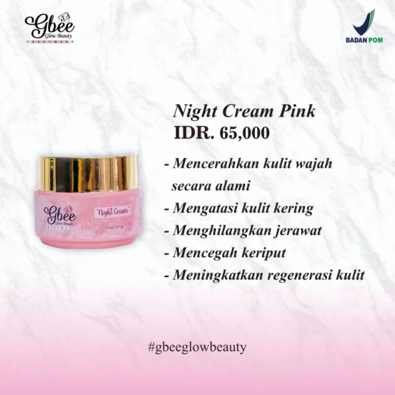 ( TERMURAH) Eceran / Satuan gbee GLOW BEAUTY Skincare Herbal / Cream pemutih wajah-Night pink
