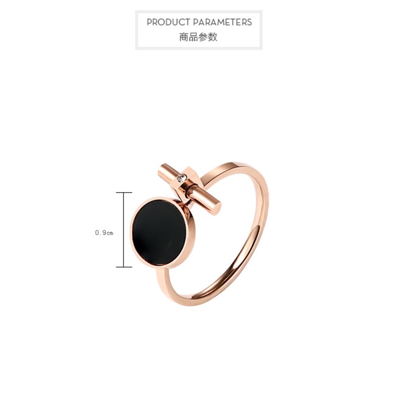 Cincin Titanium Steel Lingkaran Hitam Bilah Horizontal Rose Gold Intan Sederhana Cincin Wanita JZ036