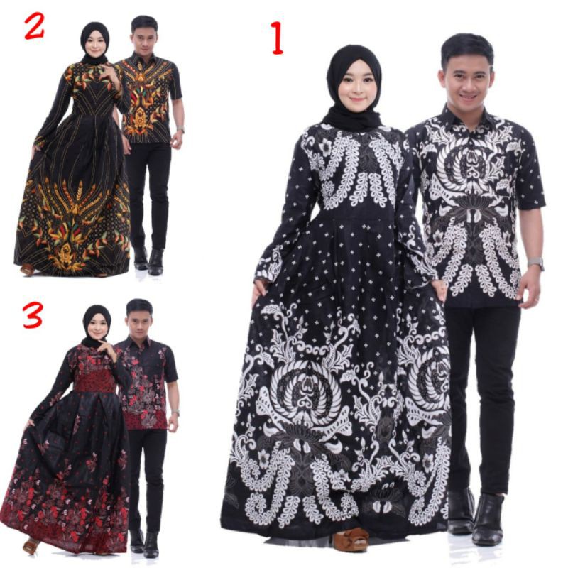 BAJU COUPLE KEMEJA GAMIS BATIK MOTIF BUNGA BURUNG SOGAN JLAMPRANG GURITA PRASASTI ANGGREK