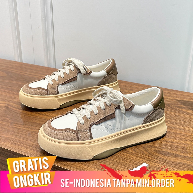 Sepatu Wanita Kasual Populer Kulit Asli Platform Sneakers Korea Fashion Putih Wanita Hits