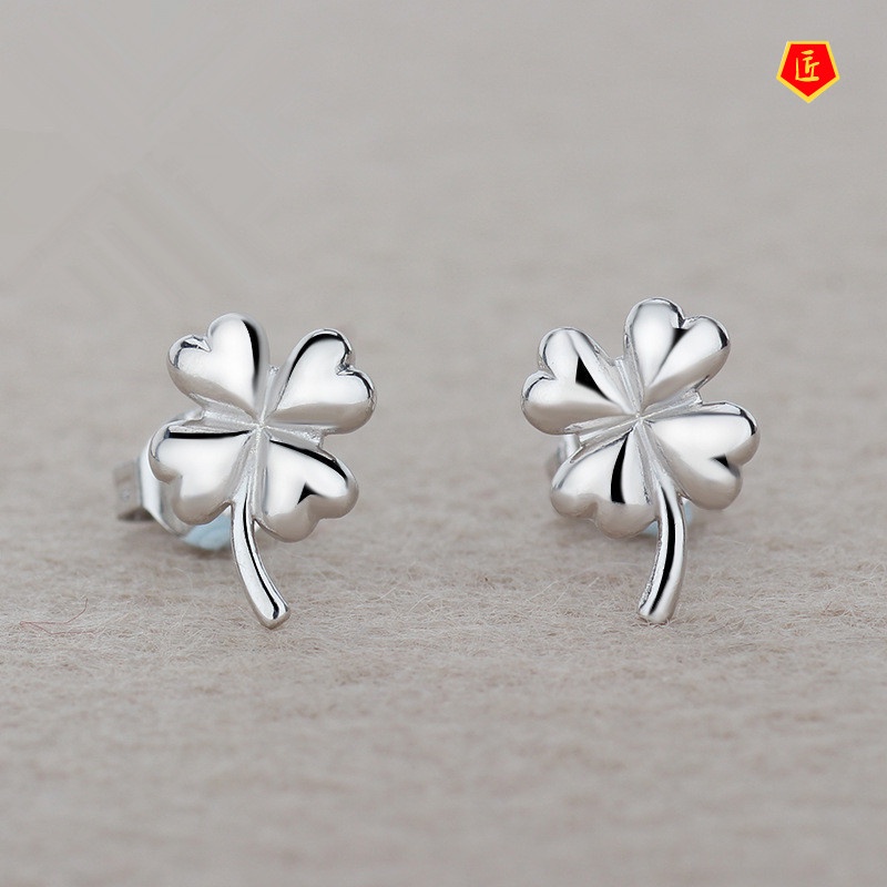 [Ready Stock]Simple Rhinestone Lucky Four-Leaf Clover Ear Studs
