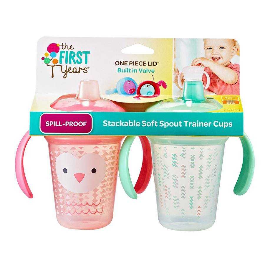 Newmei - The First Years Stackable Soft Spout Trainer Cup 4M+ 7oz / 207ml / Gelas Bayi Isi 2pcs/Pack (Tersedia varian motif)