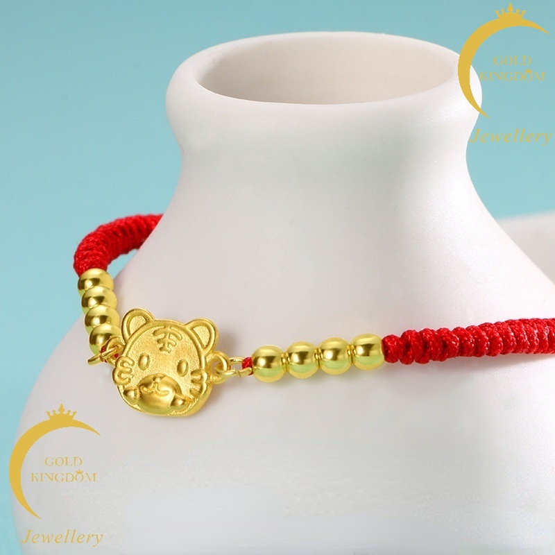 Goldkingdom Gelang Tangan Tali Merah Emas Asli Kadar 375Aksen Zodiak Cina Macan Bangkok2022 Untuk Perhiasan Bayi