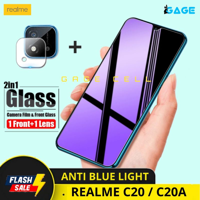 2in1 TEMPERED GLASS ANTI BLUE LIGHT FULL LAYAR KAMERA REALME C20 C20A SCREEN PROTECTOR