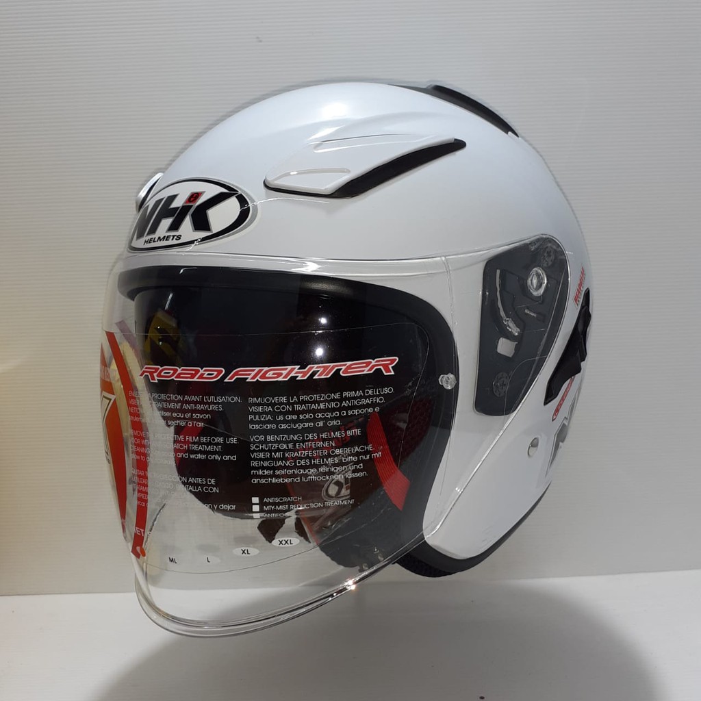 HELM NHK R1 SOLID POLOS WHITE DOUBLE VISOR HALF FACE NHK R1 PUTIH