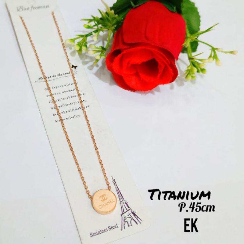 Kalung TITANIUM PREMIUM plat logo brand simple&amp;elegan,tidak karat *COD*