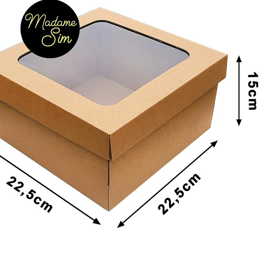 

► KOTAK KUE - CAKE BOX 22 x 22 x 15 CM - COKLAT + JENDELA (ISI 10 PCS) ♝