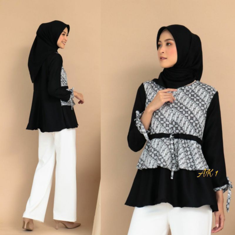 tey-17 Batik wanita ASJ SA HRB026 Kenongo Kemeja Tosca Pendek-sopal hitam