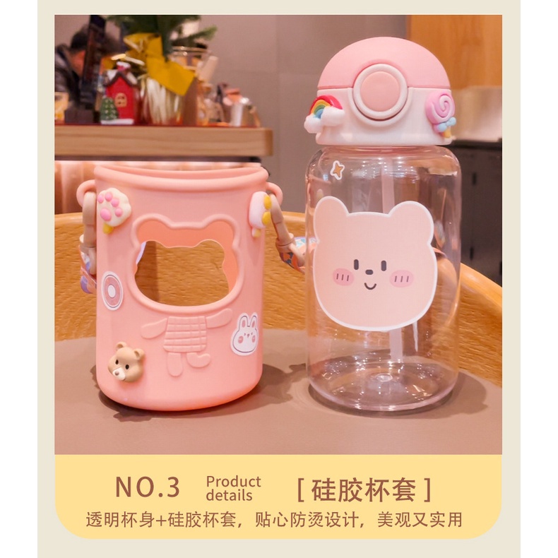 TweedyToys - Yoho Bear Water Bottle Rubber Sleeve / Botol Minum 620ml Tali Anak Lucu