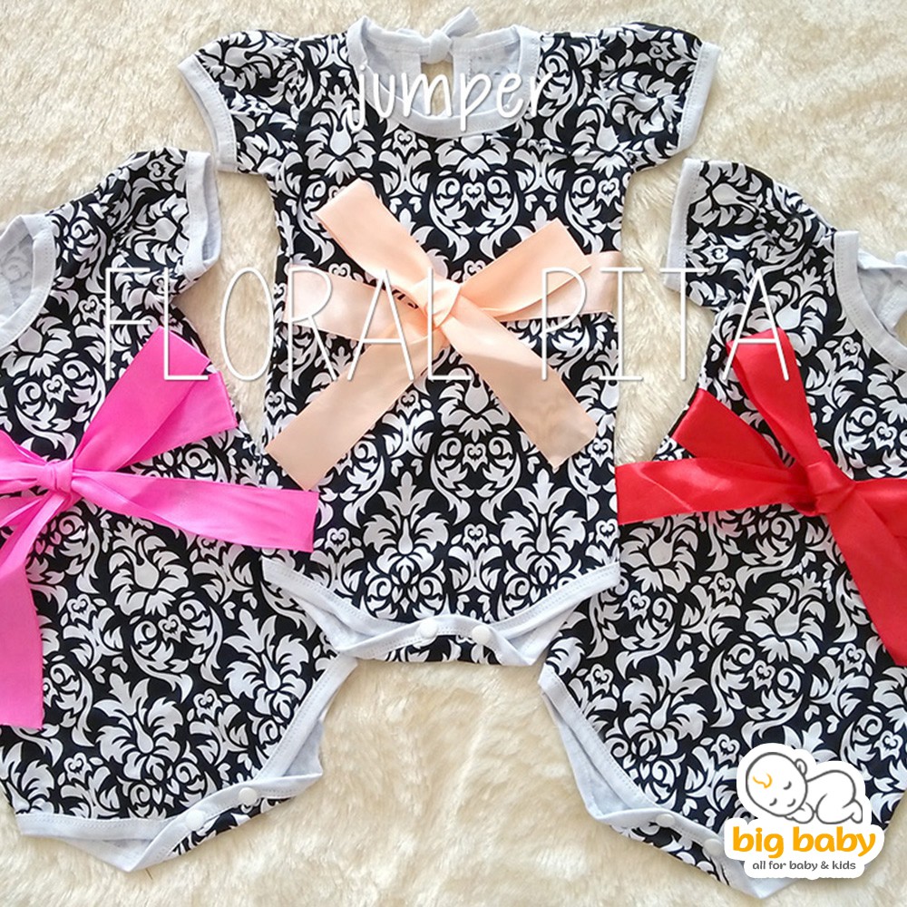 BBER 034 Jumper Bayi / Baju Bayi Batik Lucu Pita Pink Krem Merah