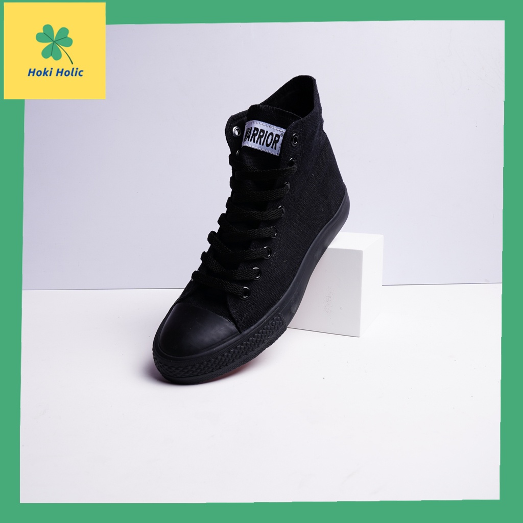 Warrior Sparta High All Black / Hitam - Sneakers Warrior Tinggi / Sepatu Kanvas Hitam - Sepatu Sekolah Hitam