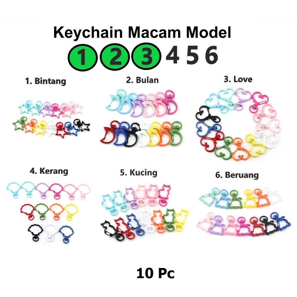 Keychain Kait Gantungan Tas Macam Model 1-3 Warna Warni Harga/10Pc