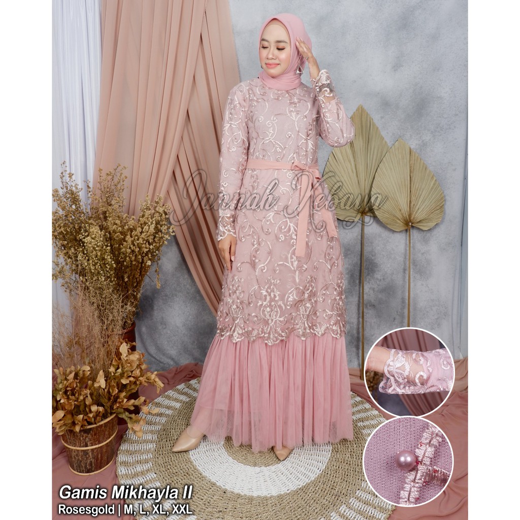 LONG GAMIS TULLE MUTIARA BORDIR PITA / GAMIS PESTA / GAMIS TUTU TULLE MUTIARA BORDIR