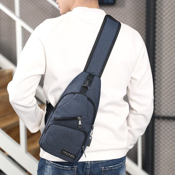 Tas Selempang Pria Slingbag Tas Pria Usb Port Kanvas MJL