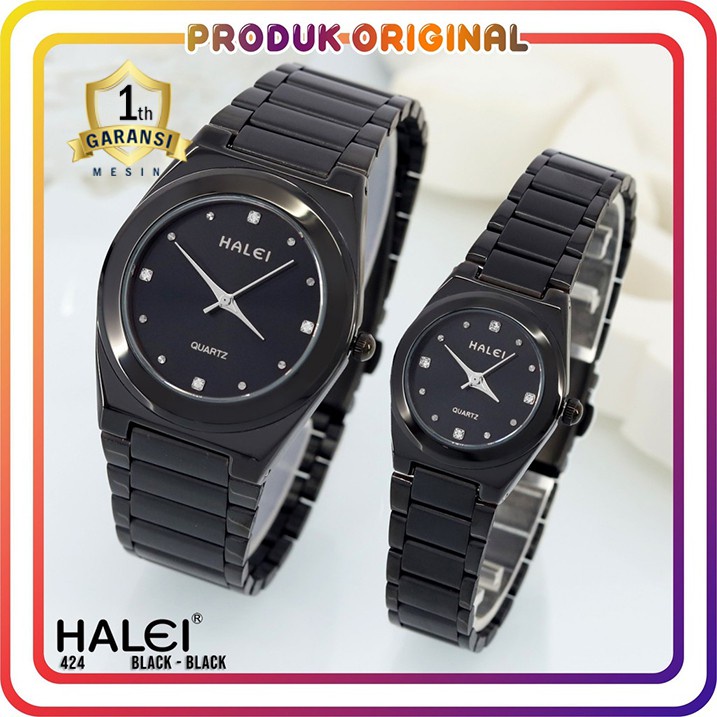 COD JAM TANGAN COUPLE HALEI ORIGINAL 424 RANTAI HITAM WATER RESISTANT STAINLES STEEL