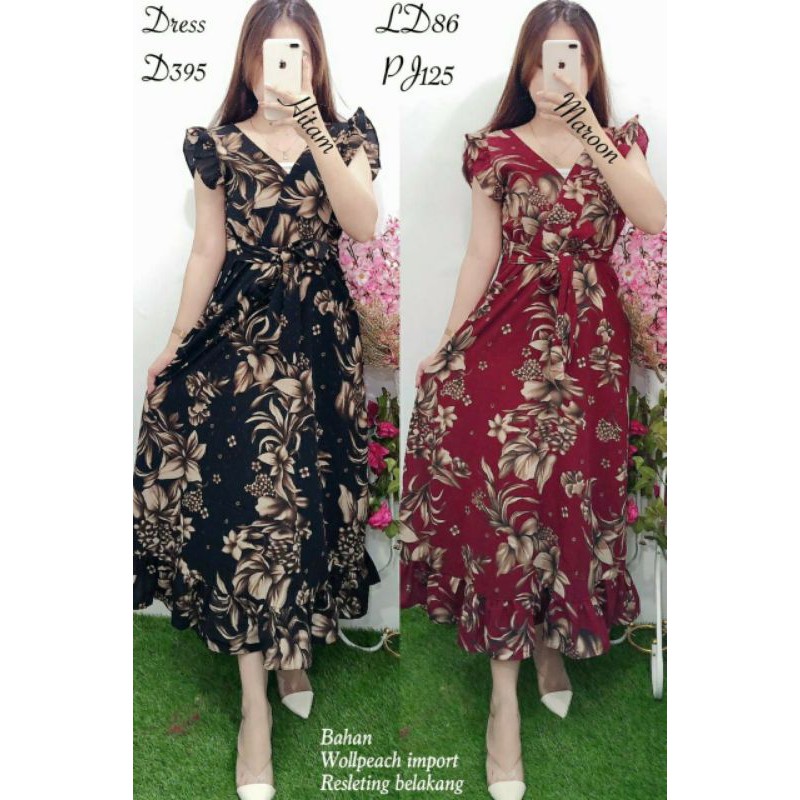 Dress D395 Bahan Import motif Bunga