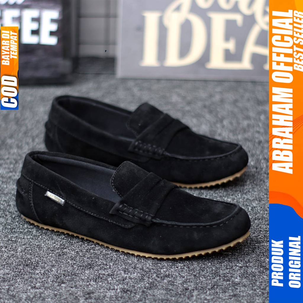 Sepatu Casual Slip On Santai Slop Antislip Hitam Kerja Pria Abraham Noah